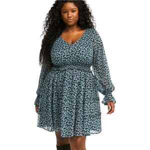 TORRID Black Teal Rose Mini Lurex Chiffon Tiered Dress Plus Size 2X